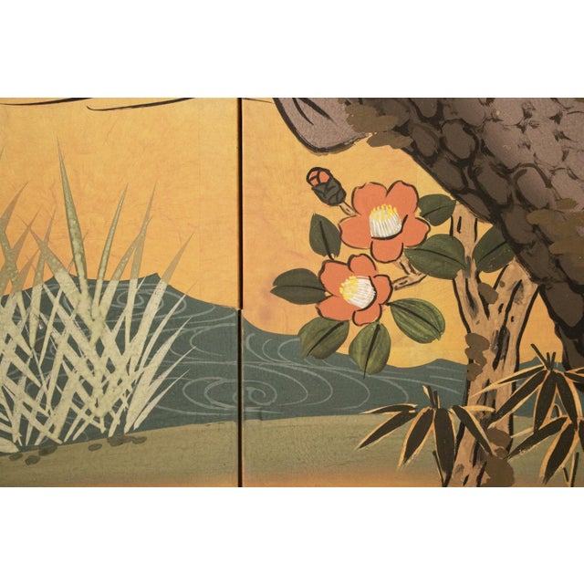 "Big Pine Tree and Egrets", Showa Era Japanese Byobu Screen For Sale - Image 9 of 18