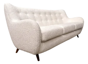 Sofa in Hardwood and Off-White Bouclé by Giuseppe Scapinelli, Brazil, 1950s