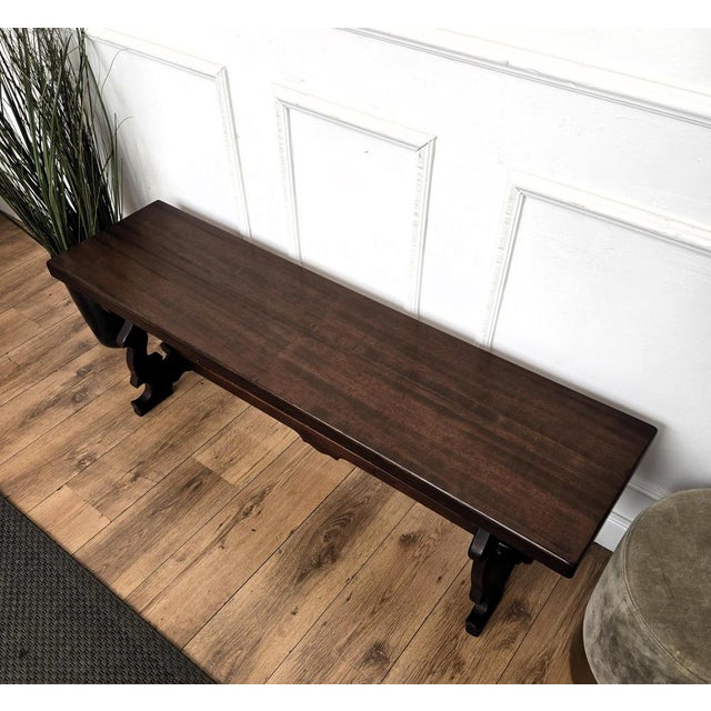 Wood 20th Century Italian Lyre Leg Trestle Wooden Bench, 1950s For Sale - Image 7 of 8