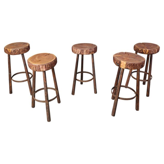 Vintage Tree Trunk Bar Stools, 1970s, Set of 5 For Sale - Image 13 of 13