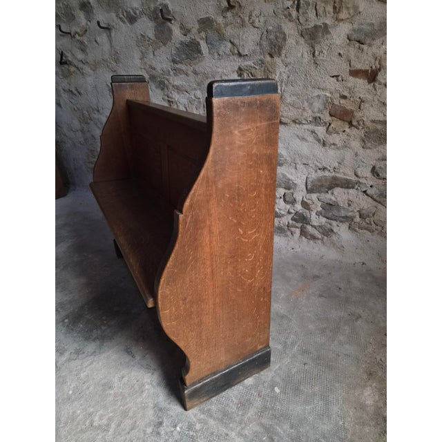 Brown Antique Oak Church Pew Hall Bench, 1900s For Sale - Image 8 of 15