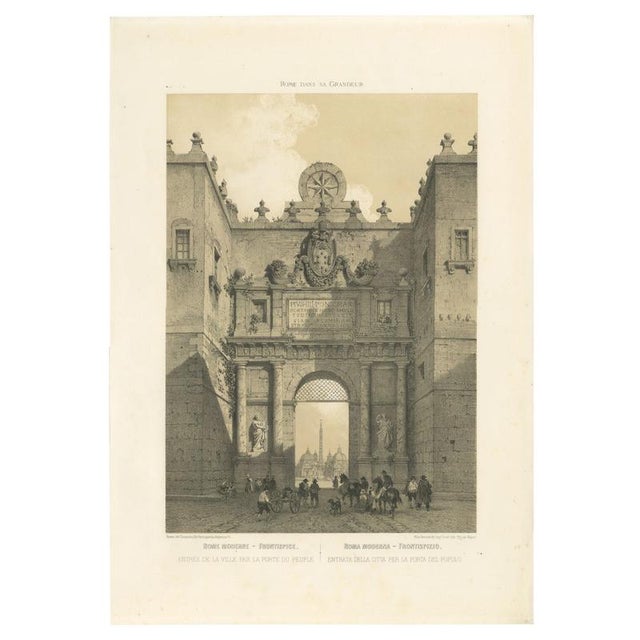 Benoist, Porta Del Popolo, Rome Grand City Gate with Figures, 1867, Print For Sale - Image 10 of 10