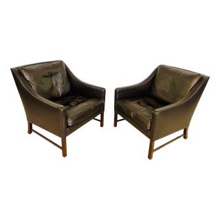 Vintage Scandinavian Fredrik Kayser Brown Leather Lounge Chairs, 1960s, Set of 2 For Sale