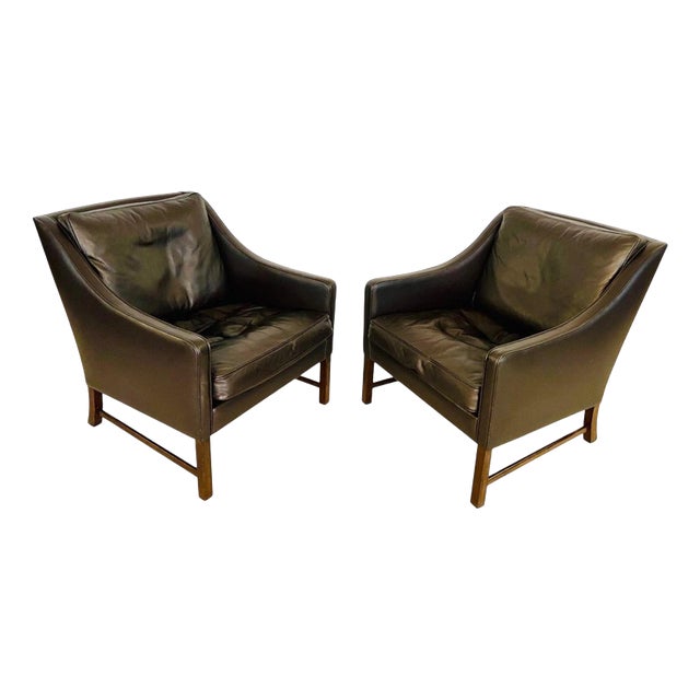 Vintage Scandinavian Fredrik Kayser Brown Leather Lounge Chairs, 1960s, Set of 2 For Sale
