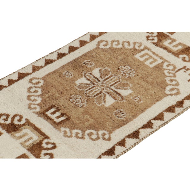 Rug & Kilim Vintage Tribal Runner in White & Beige-Brown Geometric Patterns For Sale - Image 4 of 7
