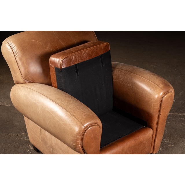 Late 20th Century Leather Club Chair With Ottoman in Beige by Preston Hill For Sale - Image 9 of 10