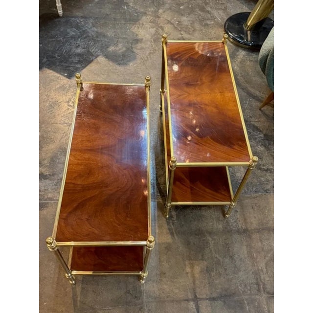 Transitional Pair of Jansen Manner Mahogany and Brass Side Tables For Sale - Image 3 of 4