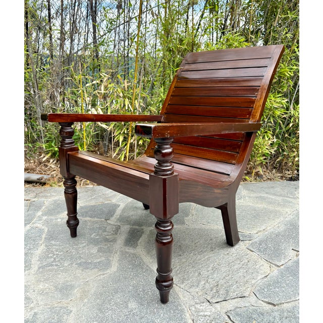 British Colonial Hardwood Slat Planters Chair For Sale - Image 9 of 12