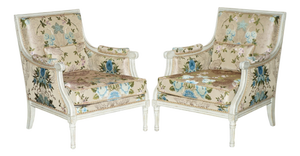 Antique French Charles-Emile Moinat Silk Floral Upholstered Armchairs, Set of 2