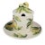 This Italian ceramic jam jar with matching saucer is executed in a trompe l’oeil pear motif, modeled in relief and...