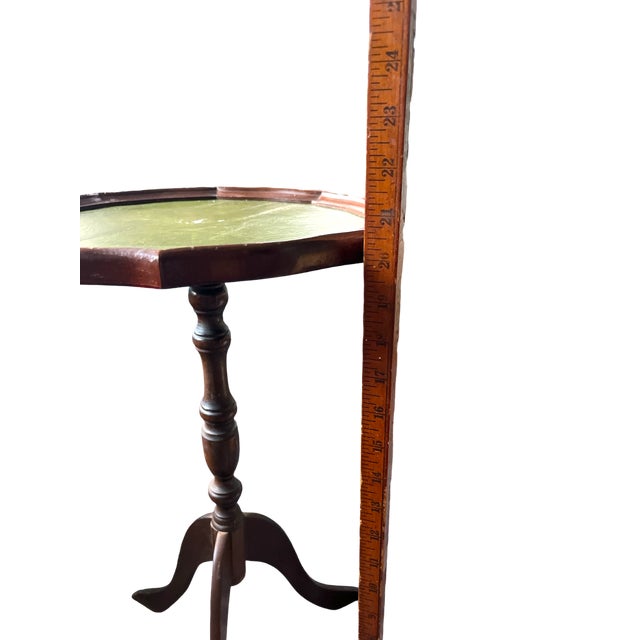 Wood Vintage Mahogany & Green Leather-Topped Drinks Table With Scalloped Gallery For Sale - Image 7 of 7
