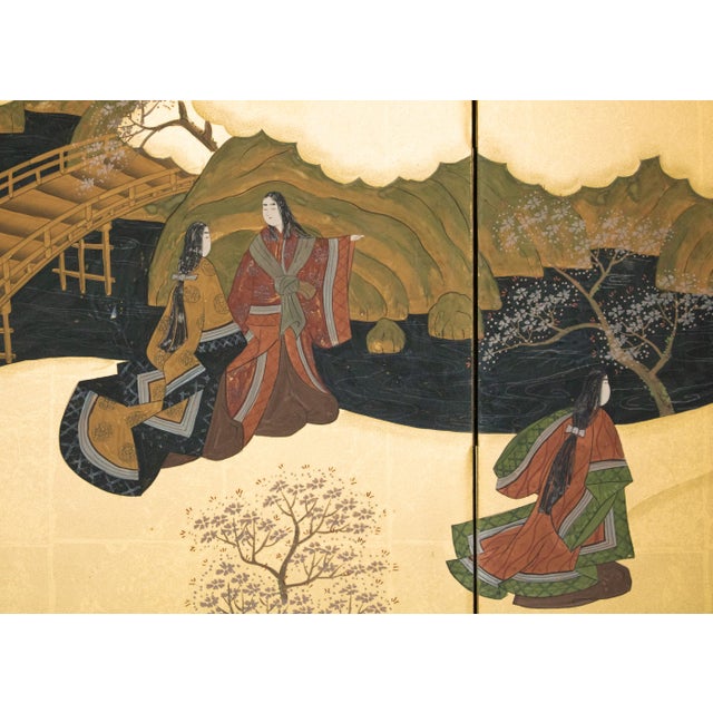 "The Tale of Genji", 1950s Showa Era Japanese Painted Byobu Screen For Sale - Image 12 of 18