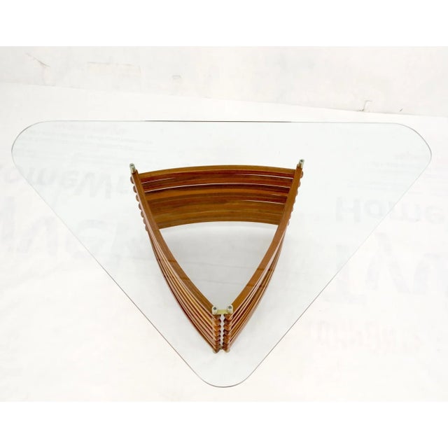 Hans Wegner Danish Mid-Century Modern Teak Slats Triangular Base Glass Top Coffee Table For Sale - Image 4 of 13