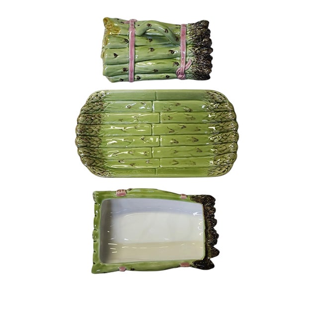 Mid 20th Century Vintage Bordallo Pinheiro Asparagus Server With Matching Tray - 3 pcs For Sale - Image 5 of 10