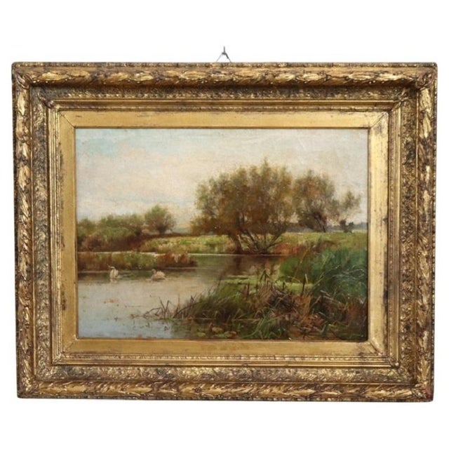 Landscape with Swans, Oil Painting on Canvas, 19th Century, Framed For Sale - Image 16 of 16