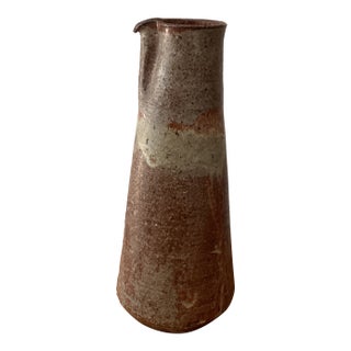 Contemporary Tall Stoneware Vessel /Jug Textured Surface Covered in Oak Ash Glaze Stamped on Bottom For Sale