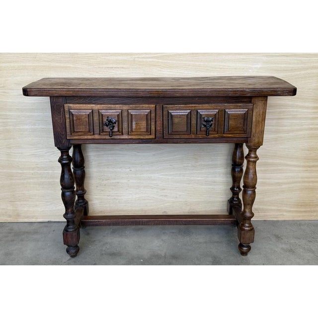 Wood Spanish Console Table with Carved Drawers, 1940s For Sale - Image 7 of 9
