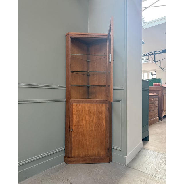 Vintage Oak Corner Cabinet with Glass Front, 1950s For Sale - Image 4 of 11