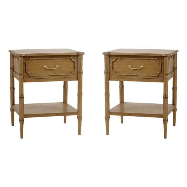 Pair of Faux Bamboo Hollywood Regency End Tables For Sale