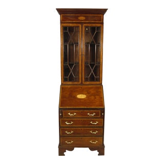 1980s Georgian Style Inlaid Secretary Bookcase For Sale