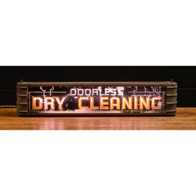 Art Deco Vintage "Odorless Dry Cleaning" Lighted Storefront Sign For Sale - Image 3 of 9