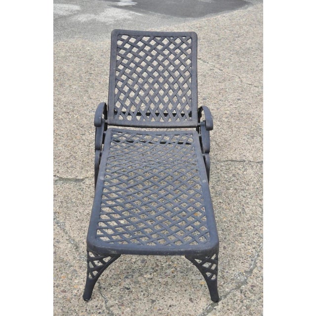 Mediterranean Late 20th Century Tuscan Mediterranean Style Black Cast Aluminum Pool Patio Chaise Lounge Chair For Sale - Image 3 of 9