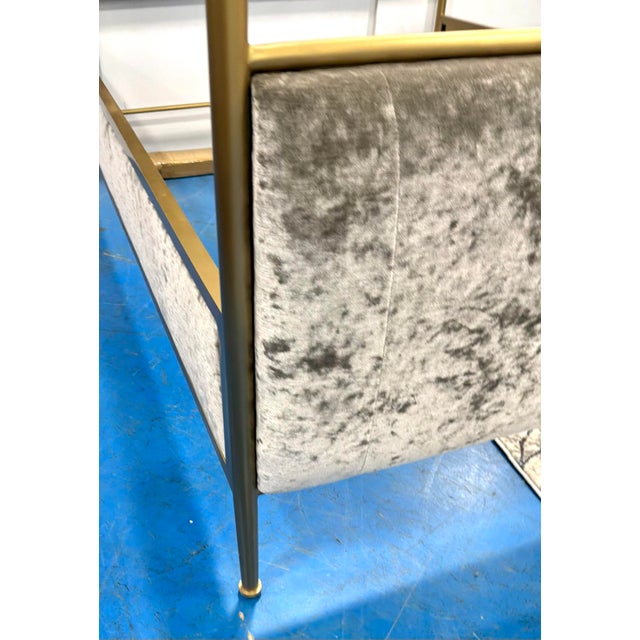 Baker Furniture Company Baker Modern Taupe Crushed Velvet and Sati Brass Phillipa Q Canopy Queen Bed For Sale - Image 4 of 8