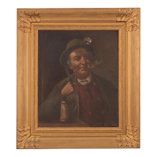 Mid 20th Century Portrait Man Smoking a Pipe For Sale
