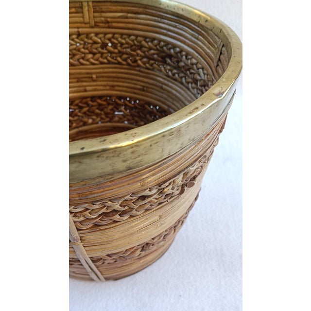 Braided Wicker Basket with Brass Edge, 1970s For Sale - Image 9 of 13
