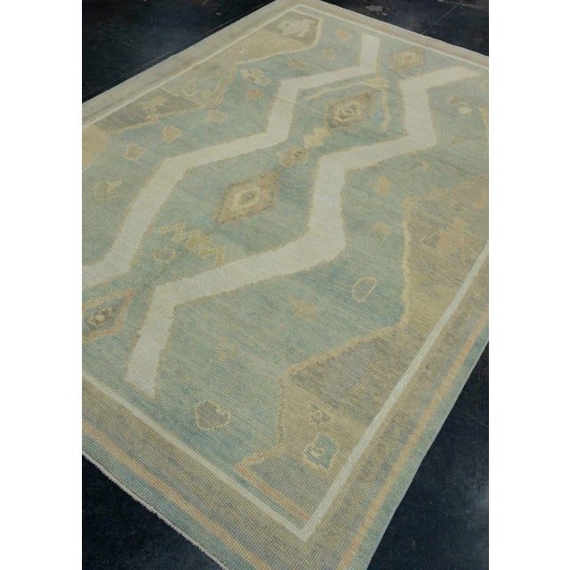 Turkish Cream & Sky Blue Turkish Oushak Rug 6'3" x 9' For Sale - Image 3 of 9