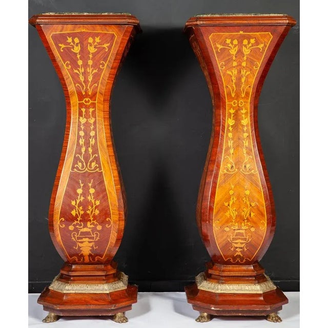 Large 19th Century French Marquetry Inlaid Pedestals, Set of 2 For Sale - Image 9 of 12