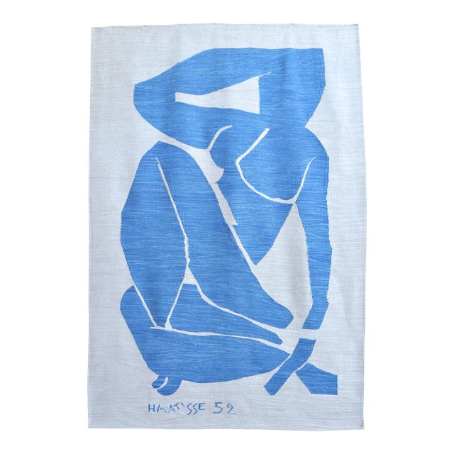 Henri Matisse - Blue Nude 3 - Inspired Silk Hand Woven Flat Weave Area - Wall Rug 4′8″ × 6′10″ For Sale