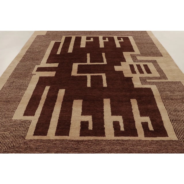 Late 20th Century Contemporary Art Deco Style Wool Rug in Chocolate Brown by Rug & Kilim, India For Sale - Image 5 of 10