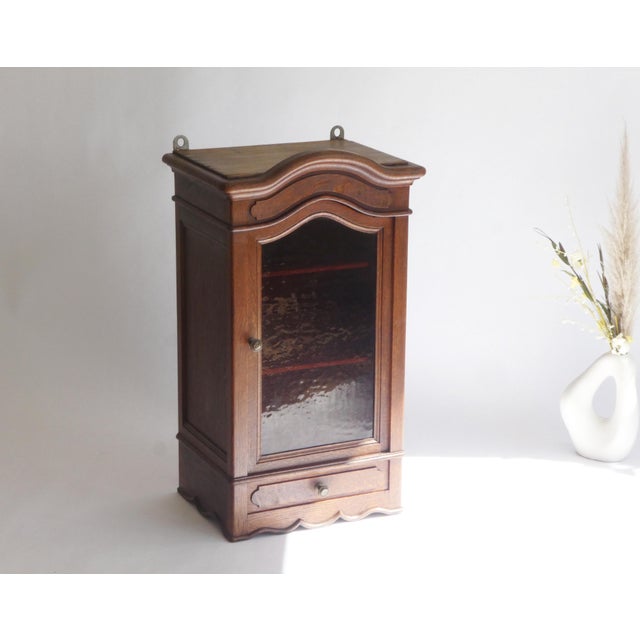 Antique English Oak Medicine Cabinet with Stained Glass Door, 1920s For Sale - Image 6 of 9