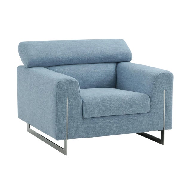 Metal Pasargad Home Serena Modern Blue Lounge Chair With Headrest For Sale - Image 7 of 7