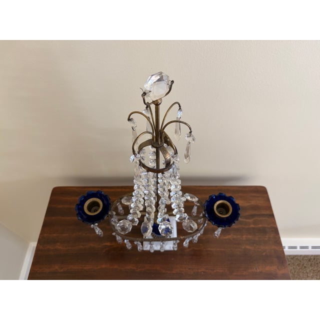 Metal Early 20th Century Gustavian Crystal Girandole With Cobalt Glass and Marble For Sale - Image 7 of 13