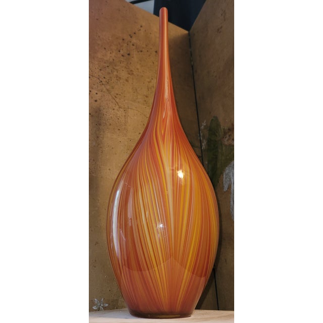 Mid-Century Modern Tall Orange Swirl Art Glass Floor Vase, Mid-Century Modern Style For Sale - Image 3 of 9