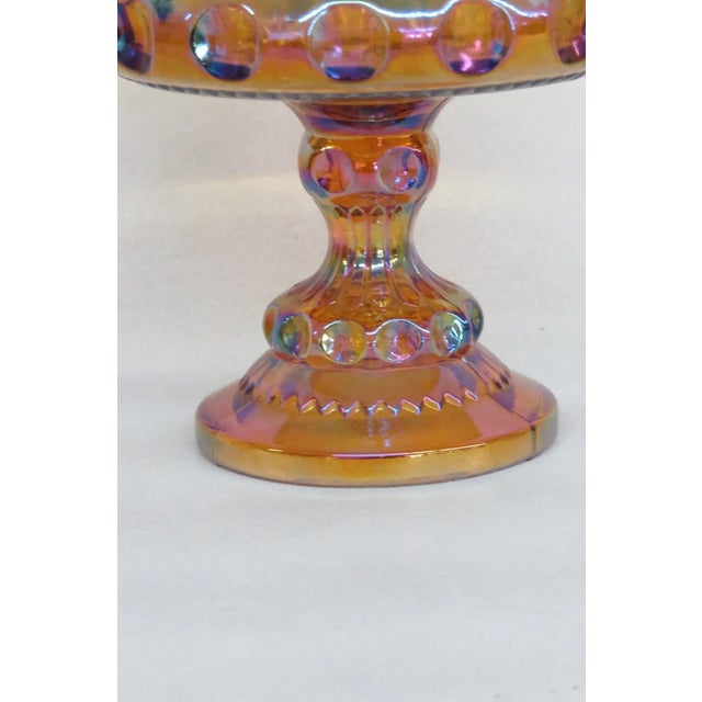 Indiana Glass Company Kings Crown Thumbprint Indiana Carnival Glass Amber Compote Candy Dish For Sale - Image 4 of 11