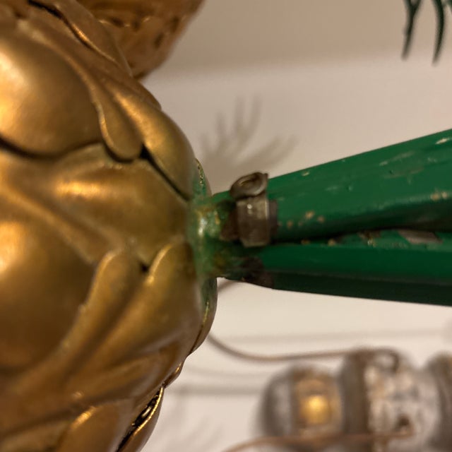Brass Vintage Tole Pineapple Topped With Green Palm - Sold as a Pair For Sale - Image 8 of 10