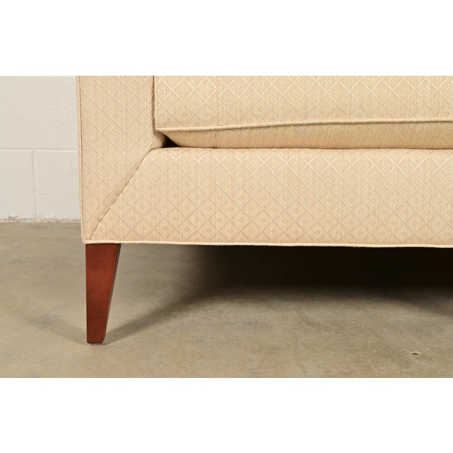 Wood Barbara Barry for Baker Furniture Modern Regency Upholstered Camelback Sofa For Sale - Image 7 of 12