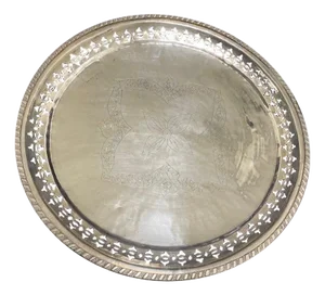 Chinese Export Brass Charger with Fretwork Border and Etched Decoration, Signed