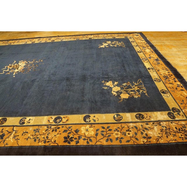 Chinese 1920s Large Size Blue Solid Open Field Antique Peking Chinese 11' 9"x 17' 3" Rug For Sale - Image 3 of 9