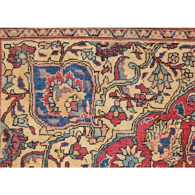 19th Century 19th Century Persian Kerman Lavar Rug, Hand-Knotted Wool, Floral Pattern, Red & Ivory, 8x11 For Sale - Image 5 of 18