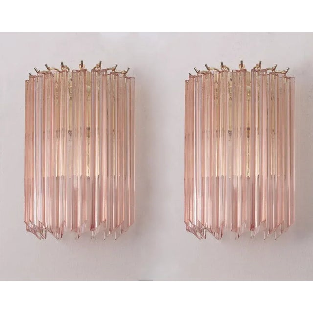Set of 2 murano glass quadrihedral wall lights, made in italy, elegant wall lamp type: wall light glass color: pink...