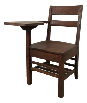 Antique Oak School Desk Chair With Writing Table and Under Seat Storage