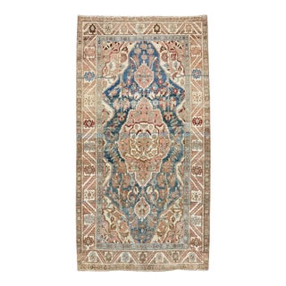 Antique Floral Medallion Rug 4x6 | Blue, Dusty Pink & Red For Sale