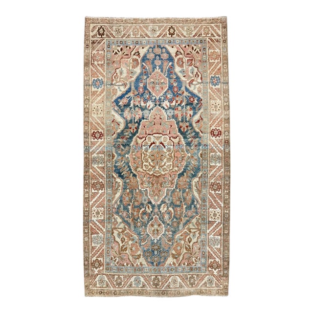 Antique Floral Medallion Rug 4x6 | Blue, Dusty Pink & Red For Sale