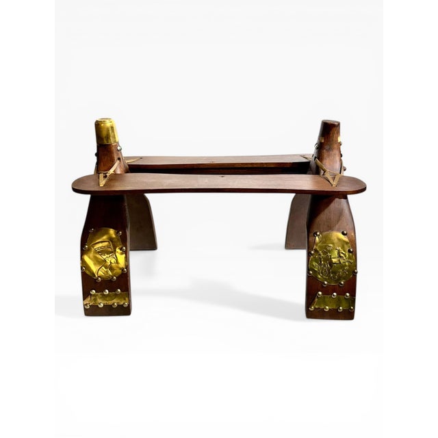 Vintage Mid-Century Egyptian Camel Saddle Stool in Leather and Brass For Sale - Image 4 of 15