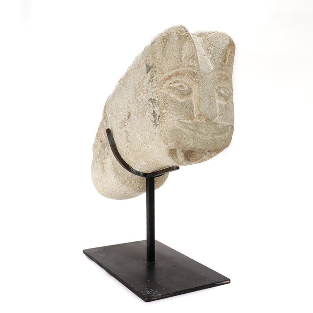 A fine antique figural fountainhead or architectural element. In sandstone. In the form of a cat. Likely from the Ottoman...