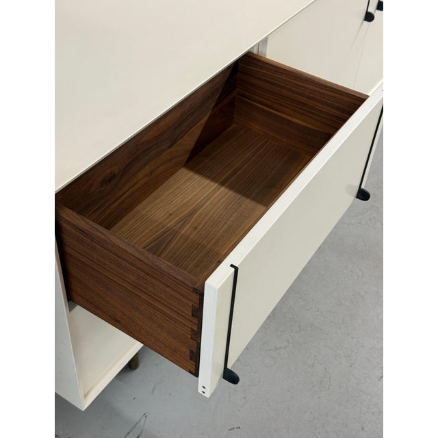 2010s BDDW Lake Credenza White Lacquer Ebonized Hardware Walnut Interiors, Attributed For Sale - Image 5 of 18